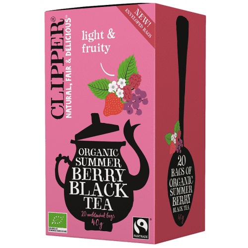 Clipper herbata czarna z czarną porzeczką maliną i truskawką fair trade BIO 40 g (20 x 2g)